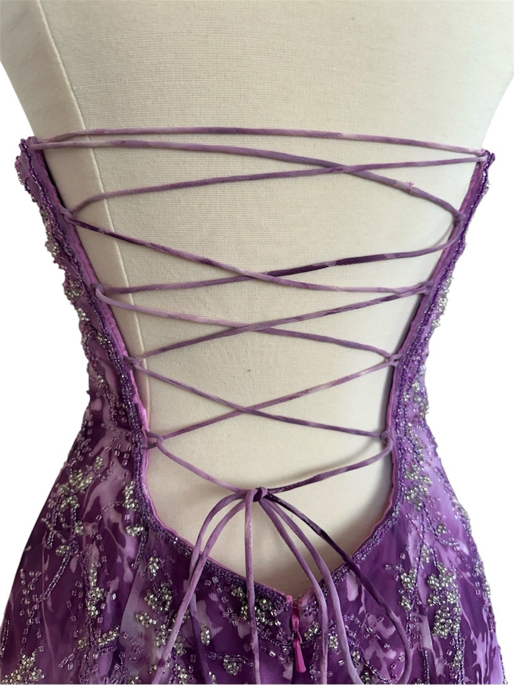 Nadine 2000s Fairy Prom Dress Purple Embellished Beaded Lace Up Back Size XS - Picture 10 of 16